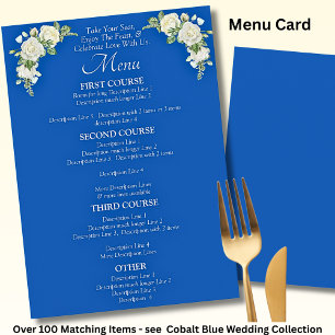 Cartão de Menu Maior - Rosas Azul e Brancas Cobalt