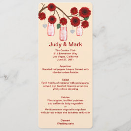 Cartão de Menu Mason Jars Flores Vermelhas