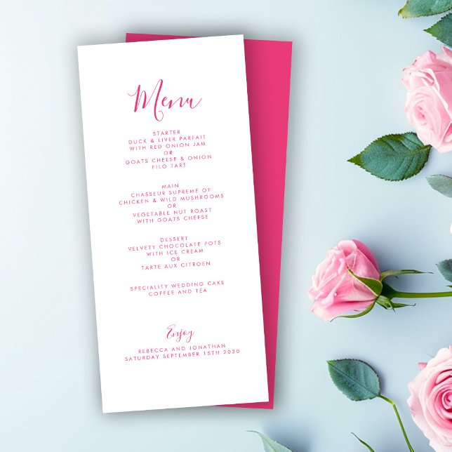 Cartão de Menu Mínimo de Casamento Rosa Elegante (Criador carregado)