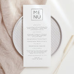 Cartão de Menu Moderno e Elegante<br><div class="desc">Menu Moderno & Elegante para Casamento, Festa ou Aniversário. Um design elegante em preto e branco ou qualquer cor de fundo que você escolher. Basta clicar no link personalizar ainda mais, mostrado abaixo da área de personalização do texto à direita, e escolher a cor de fundo personalizada. Este modelo de...</div>