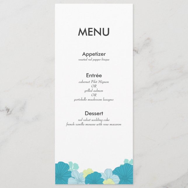 Cartão de Menu Moderno // Tropics Lush // Azul (Frente)