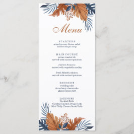 Cartão de Menu Monstera Azul Meia-Noite Rústico