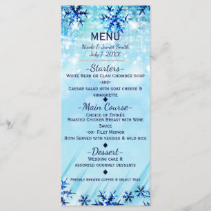 Cartão de Menu Prata e Azul do Winter Wonderland