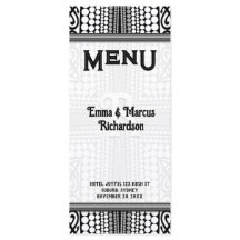 Cartão de Menu Preto Branco Borda Urbana Tribal Mo