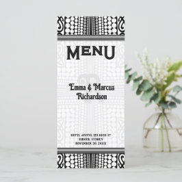 Cartão de Menu Preto Branco Borda Urbana Tribal Mo