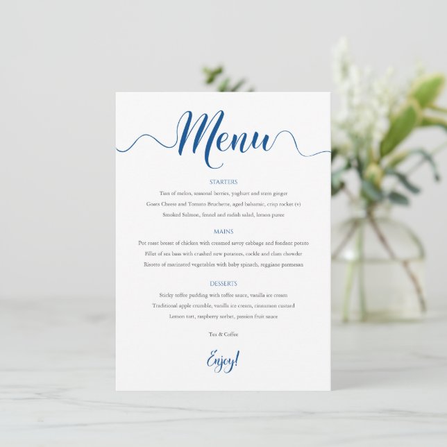 Cartão de Menu Real Blue Wedding 5x7 (Em pé/Frente)