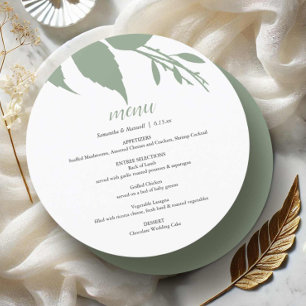 Cartão de Menu Redondo com Folhagem para Casamento