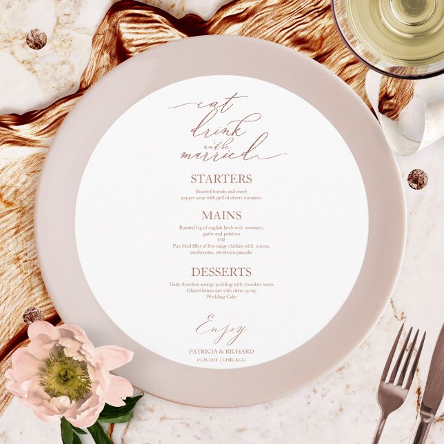 Cartão de Menu Redondo Comer Beber e Casar Para Pr (Criador carregado)