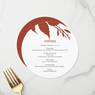 Cartão de Menu Redondo Laranja Queimada de Folhage