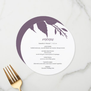 Cartão de Menu Redondo Roxo de Folhas de Outono