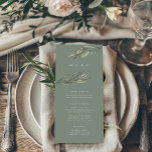 Cartão de Menu Romântico Evergreen<br><div class="desc">Folhas românticas de cor d'água são feitas para este lindo cardápio de casamento. Um conjunto de cheios de peças românticas modernas no link de compro abaixo.</div>