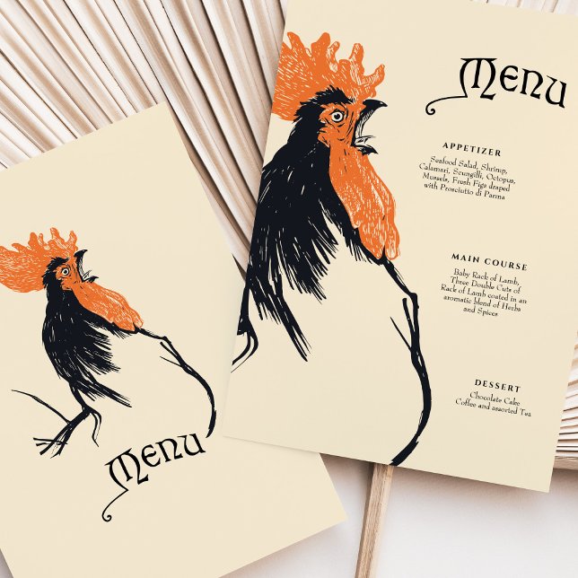 Cartão de Menu Rooster Nouveau de Arte Negrito (Criador carregado)