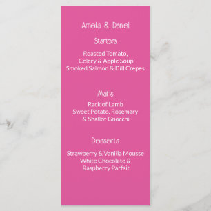 Cartão de Menu Rosa e Branco de Framboesa