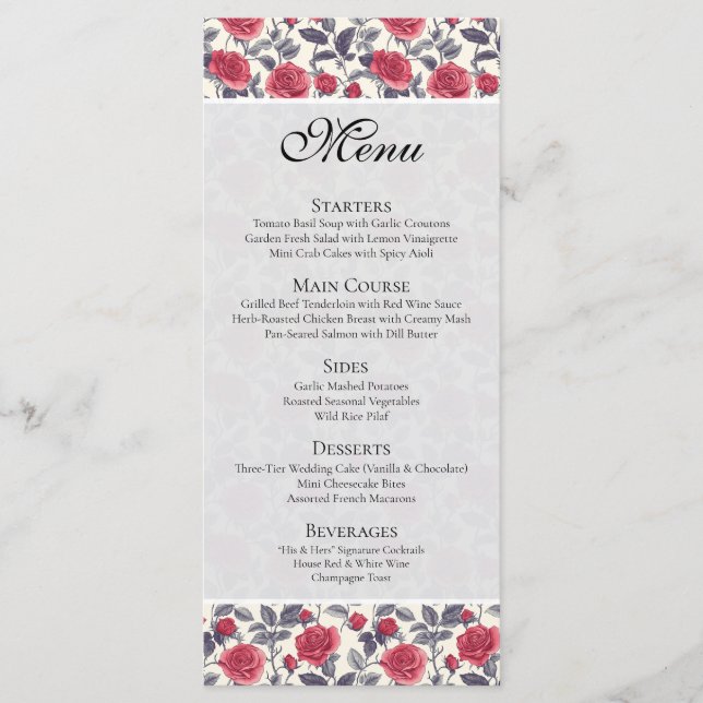 Cartão de Menu Rosa Fofa (Frente)