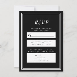 Cartão de Menu RSVP de Casamento Preto e Branco Mi
