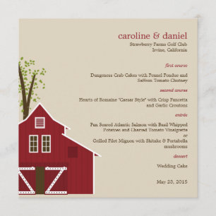 Cartão de Menu Rustic Barn Wedding