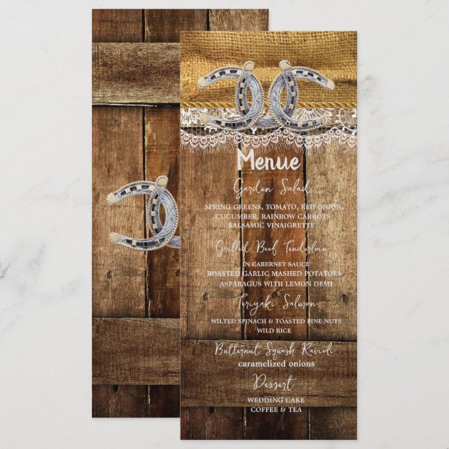 Cartão de Menu Rustic Country Western Wedding (Frente/Verso)