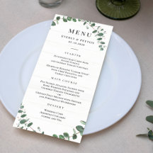 Cartão de Menu Rustic Greenery Wedding