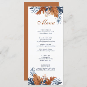 Cartão de Menu Rustic Midnight Blue Monstera