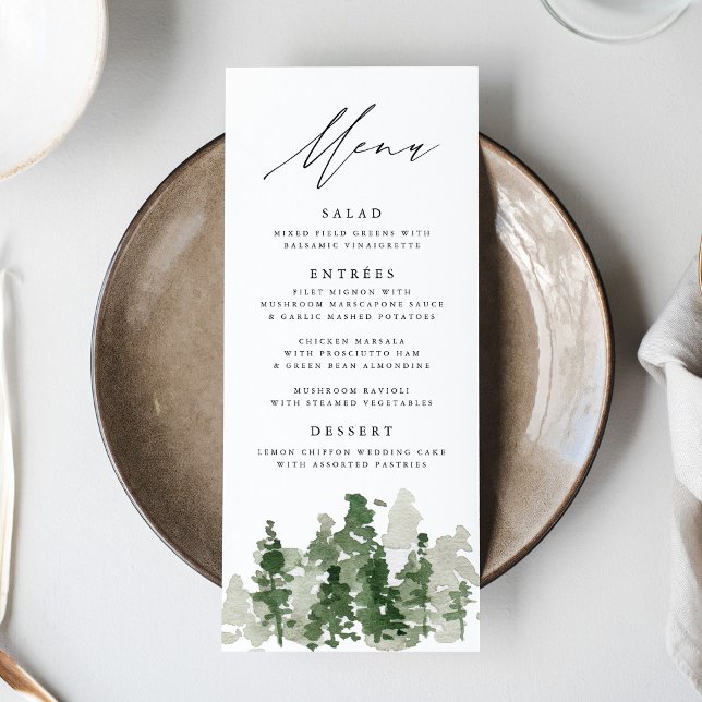 Cartão de Menu Rustic Pine Forest Wedding (Criador carregado)