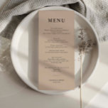 Cartão de Menu Simples de Casamento bege Minimalis<br><div class="desc">Projetado para coordenar com nossa coleção Minimalista All In One, este cartão de menu personalizável de correspondência apresenta um layout simples e limpo, com fonte clássica. Para personalização mais avançada deste design, por exemplo, alteração do layout, da fonte ou do tamanho do texto, clique no botão "PERSONALIZAR" acima. Por favor,...</div>
