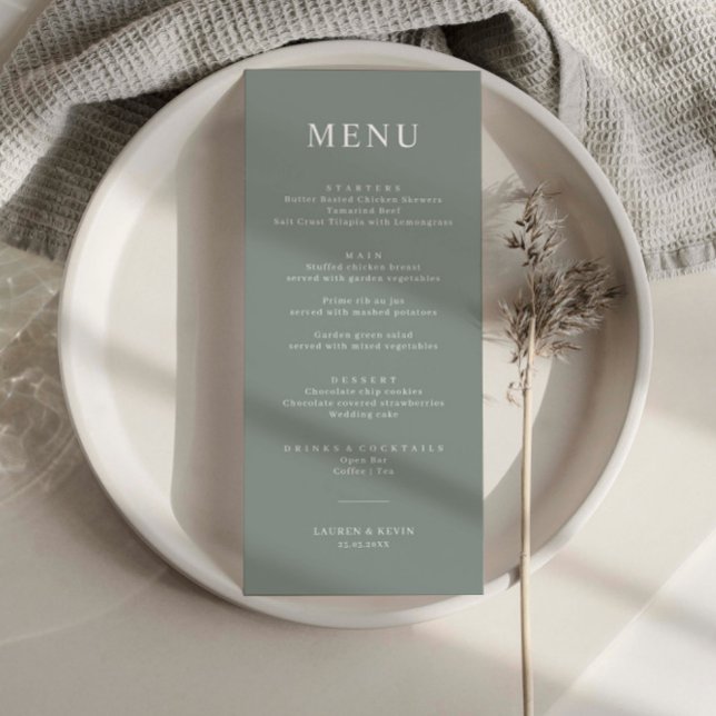 Cartão de Menu Simples de Casamento Sage Minimalis (Criador carregado)