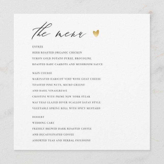 Cartão de menu SIMPLES ELEGANTE DOURADO KRAFT TYPO (Frente)