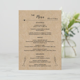Cartão de Menu Simples para Mesa de Casamento de P