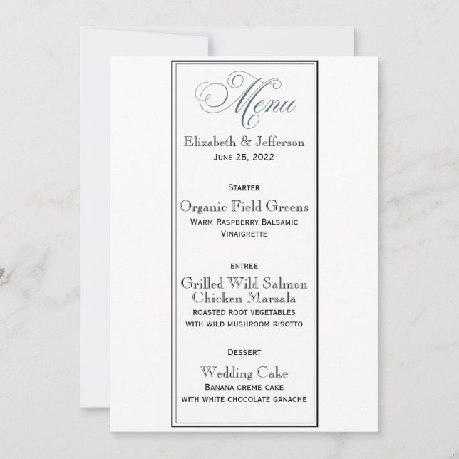 Cartão de Menu Slate Blue Party ou Wedding (Frente)