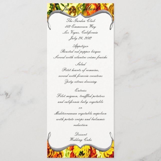 Cartão de Menu Springtime Wedding (Frente)