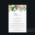 Cartão de Menu Tropical Floral Garland Summer<br><div class="desc">Cartão personalizável de casamento de limão. Apresenta ilustrações a aquarelas de folhas de palma,  folhas de bananas,  hibisco,  plumeria e outras plantas tropicais. Este cardápio tropical é perfeito para casamentos de verão,  chás de fraldas,  chás de panela,  aniversários e muito mais.</div>
