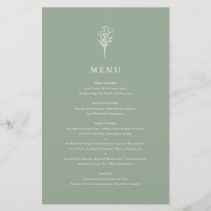 Cartão de Menu Verde Floral Minimalista Moderno