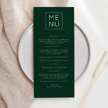 Cartão de Menu Verde Moderno Elegante Escuro<br><div class="desc">Moderno e Elegante, festa ou menu aniversário. Um design elegante em verde e branco ou qualquer cor de fundo que você escolher. Basta clicar no link personalizar mais, mostrado na área de personalização de texto à direita, e escolher seu fundo de cor personalizado. Este poster de placa torna rápido e...</div>