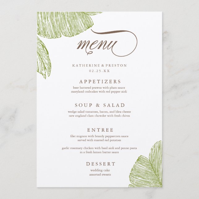 Cartão de Menu Vintage Palm Tree Destination Weddi (Frente)