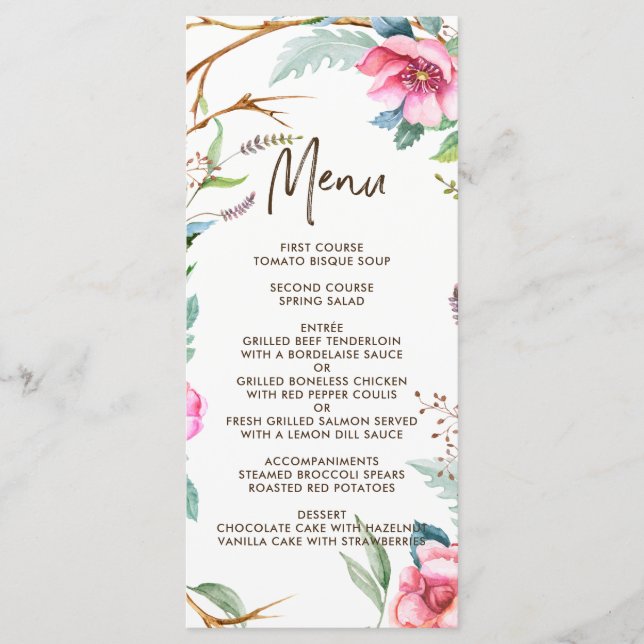 Cartão de Menu Wreath Whimsical Watercolor (Frente)