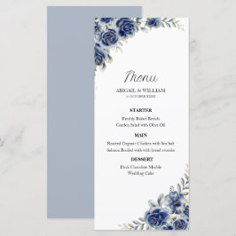 Cartão de Menus de Casamento Botânico Floral Azul