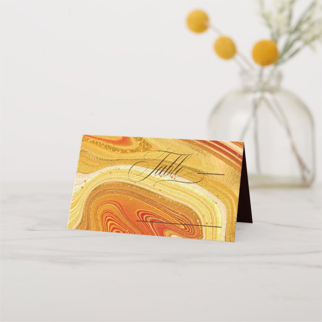 Cartão De Mesa Abstrato Agate Wedding Mesa Hot Orange ID827 (Frente)