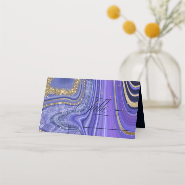 Cartão De Mesa Abstrato Agate Wedding Mesa Midnight ID827 (Frente)