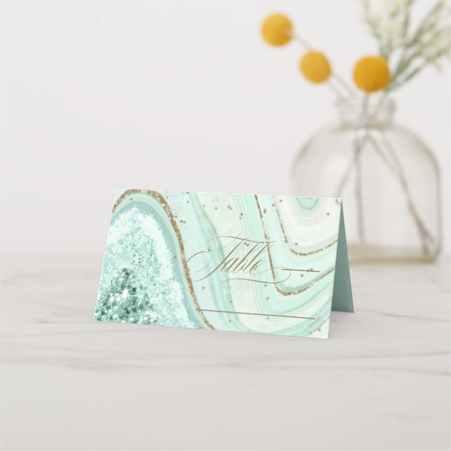 Cartão De Mesa Abstrato Agate Wedding Mesa Mint ID827 (Frente)