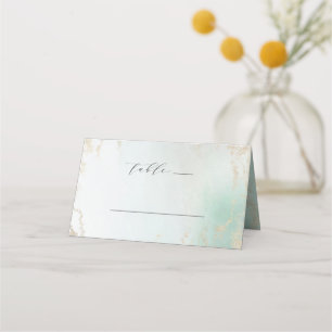 Cartão De Mesa Abstrato Aqua Ombre Fade com luz Dourada do Fosco
