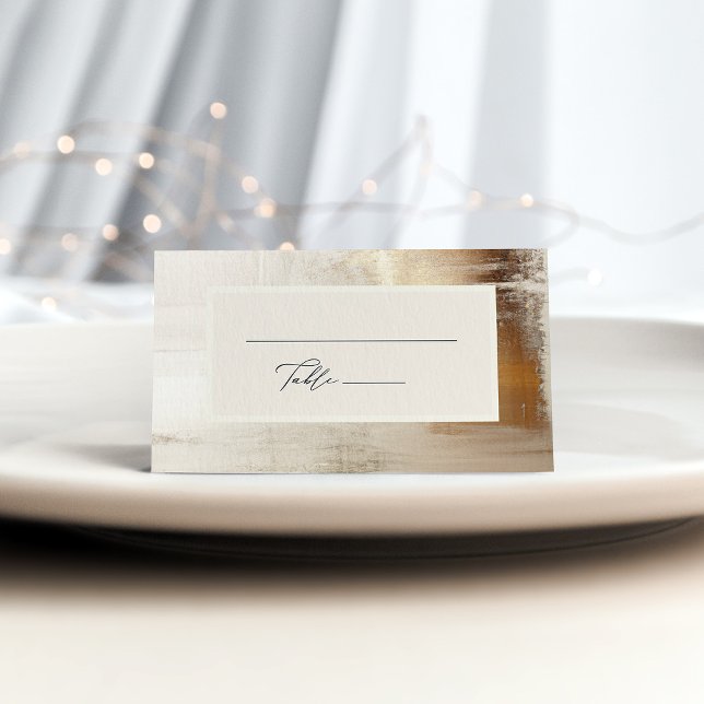 Cartão De Mesa Abstrato ouro | Casamento Elegante (These elegant wedding table cards feature a faux gold abstract look with a neutral center)
