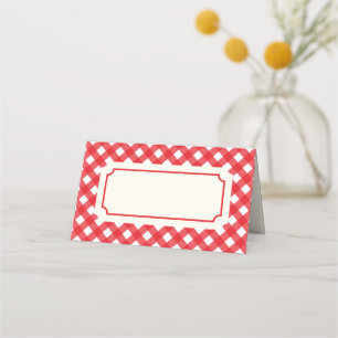 Cartão De Mesa Adicione seu texto Gingham vermelho com borda verm