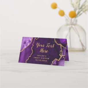 Cartão De Mesa Agate Marble, Roxo e Dourado, Sweet, 16