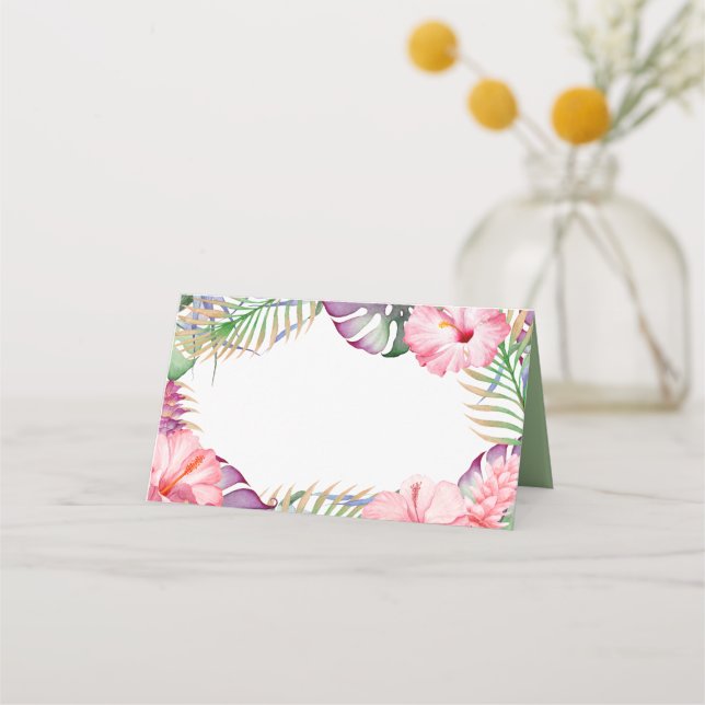 Cartão De Mesa Aloha Watercolor Floral Tropical Luau (Frente)
