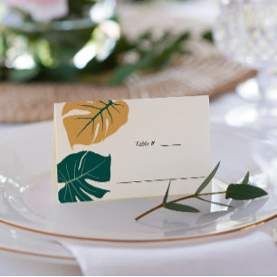 Cartão De Mesa Amarelo Monstera Tropical mesa de casamento