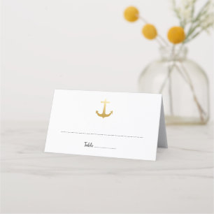 Cartão De Mesa Anchor Náutico Faux Gold Foil Casamento Oceânico