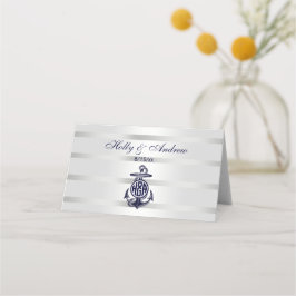 Cartão De Mesa Âncora Azul Prata Branco Marinho Vinha Monograma 3