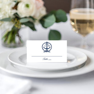 Cartão De Mesa Âncora de Casamento Monograma Azul Marinho Náutico