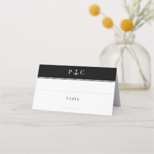 Cartão De Mesa Ancoragem Náutica Elegante - Monograma Preto
