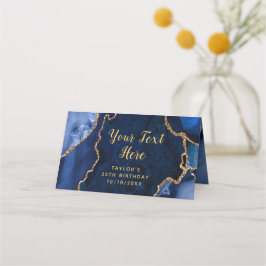 Cartão De Mesa Aniversário do mármore de agate marinho e Dourado